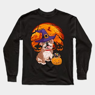 Bulldog pumpkin witch Long Sleeve T-Shirt